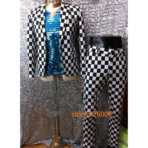 New Stars Mens Fashion Grid slim suits Nightclub singer stage show performance blazers