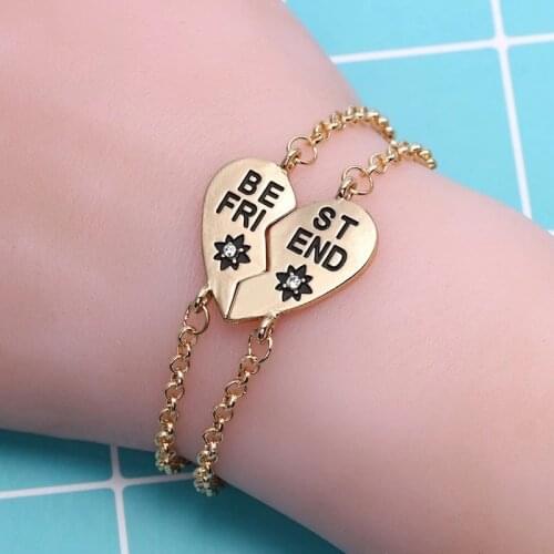 Fashion Best Friend Heart shaped Stitching Rhinestone Bracelet Female Sister Friendship Gift Charm Jewelry Dropshipping