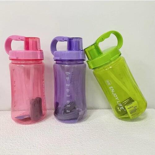 Oversize 1000ml Water Bottle Plastic Portable Space Bottle With Straw And String 3 Colors Shaker Glass Recyclable For Travel