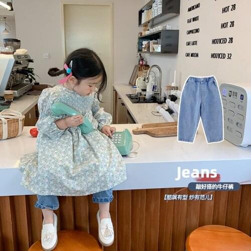 Autumn New Arrival Korean style girls trousers all-match pure color casual jeans long pants for cool cute baby girls