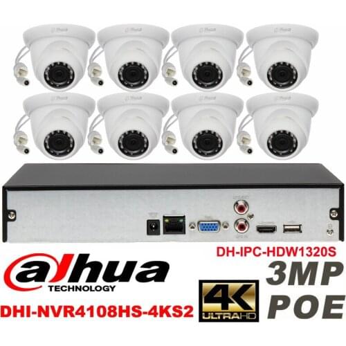 Dahua original 8CH 3MP H2.64 DH-IPC-HDW1320S 8pcs Network camera POE DAHUA DHI-NVR4108HS-4KS2 Dome IP CCTV security camera kit