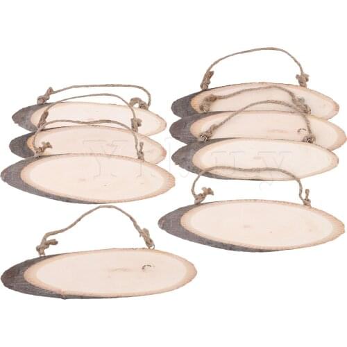 Original Ecological Wood Log Slices With Rope Wooden Ornaments Set of 8