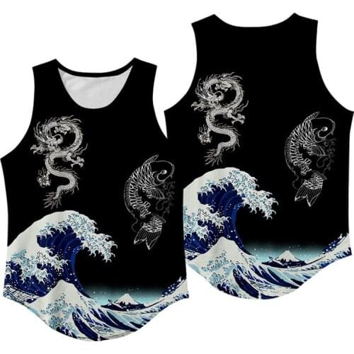 Couple Women Men Dragon Crap Wave Printed Sleeveless Mesh Beach Vest Summer Slim Fit Undershirt Tanks Tops Singlet