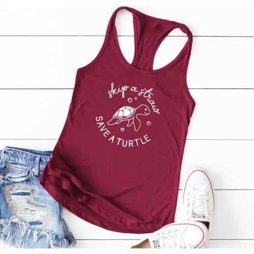 Sexy Summer Sleeveless Shirt Racerback Graphic Tumblr Save Turle Clean Vest Shirt Vest Skip A Straw Save A Turle Tank Tops
