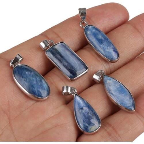 KEJIALAI Blue Stone Pendant Triangle Round Square Egg Drop Shape Different Size Pendants for Necklace Making Jewelry Accessories