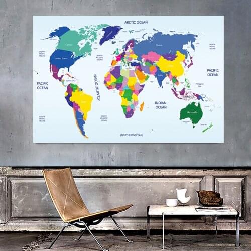 The World Political Map Durable Educational Tapestry Non-woven Canvas Painting Home Wall Decoration Students Supplies 225*150cm