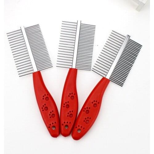 Pet Grooming Tool Dogs Cats Hair Comb Stainless Steel Double Row Durable Professional Comb Cleaning Hair Trimmer Brush 17cm