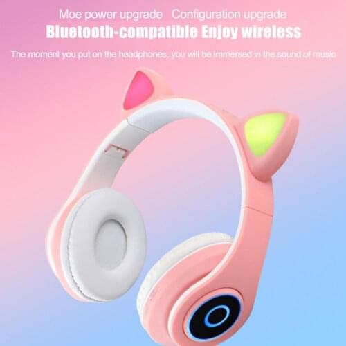 Cute Cats Ears Shape Headphone Bluetooth 5.0 Anti-interference Foldable Headset Gaming Wireless Stereo Earphones Gifts for Girls