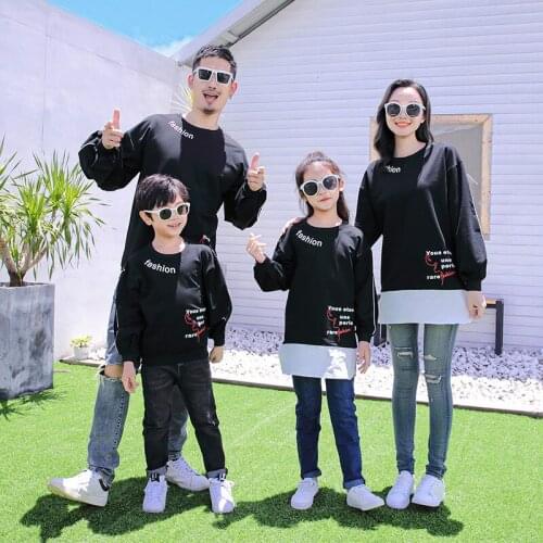 Family Matching Sweatshirts Couple Letter Print Black Pullover Coats Mommy and Daughter Matching Clothes Father and Son Tops