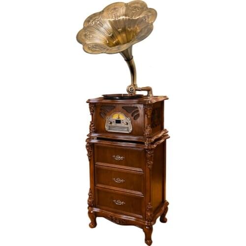 Vinyl Record Player Phonograph European-Style Retro Vintage Large Speaker Record Player Classical Stereo Living Room Decoration