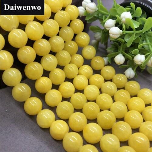 Yellow Jade Beads 4-12mm Round Natural Loose Golden Chalcedony Stone Bead DIY