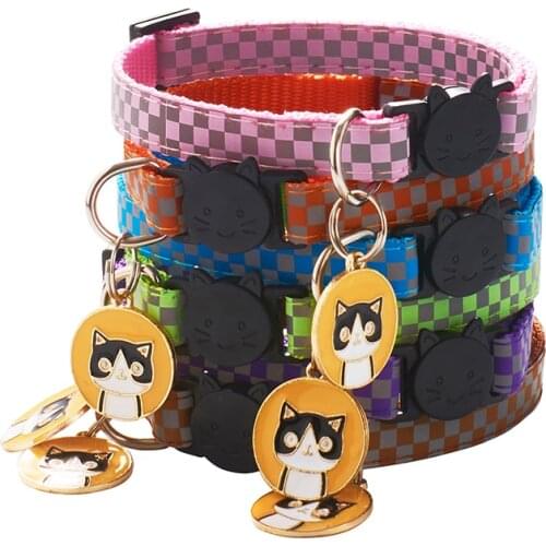 12 Colors Cats Pendants Pet Collars Grid Adjustable Nylon Buckles Check Reflective Pets Collar Small Dog Head Pet Accessories