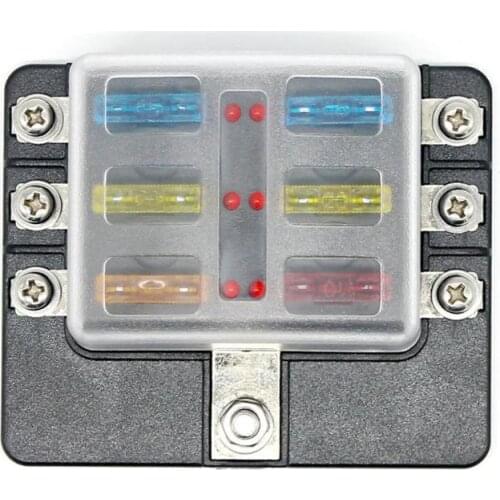 12V 24V 6-Way Car Truck Auto Blade Fuse Box Fuse Block Holder with Fuses for Car Marine Waterproof Cover Blade Fuse Holder