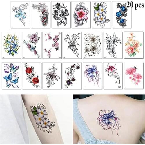 20PCS Arm Tattoo Sticker Fashion Fake Flower Butterfly Tattoo Body Art Tattoo Waterproof Tattoos Fake Tatoos For Women Sexy