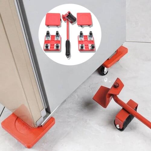 5pcs/set Furniture Mover Tool Set Heavy Stuffs Transport Lifter 4 Wheeled Mover Roller with Wheel Bar Moving Device