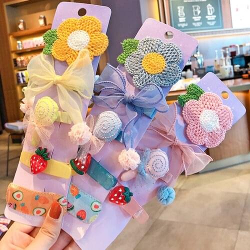 5Pcs/Set New Fashion Children Hair Accessories Bow Hair Clip Elastic Rubber Band Headdress For Girl Flower Hairpins Headwear Set