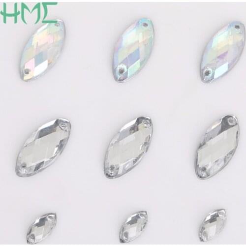 50-200pcs/lot 5*10/7*15/9*18 mm Crystal Acrylic Flatback Rhinestone Beads Sew on 2 Holes DIY Sewing Clothes Decoration Wholesale
