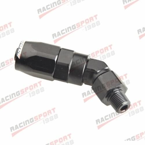-6AN To 1/8" NPT 45 Degree Swivel Fuel Oil Gas Line Hose End Fitting Black