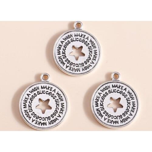 5pcs 22*26mm Trendy Hollow Circle Star Charms Fit Necklaces Pendants Earrings Letter Make a Wish Charms DIY Jewelry Accessories