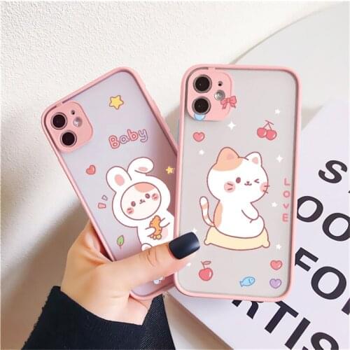 Cute Cartoon Cat Bear Phone Case for iphone 6s 7 8 Plus SE 2020 11 12 Pro Max X XR XS MAX Hard Protective Shockproof Cover Funda