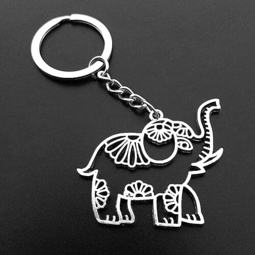 Tribal Ethnic Elephant Keychains Unique Bohemia Gift Key Holder Lotus Jewelry Hand Elephant Car Keychain for Women