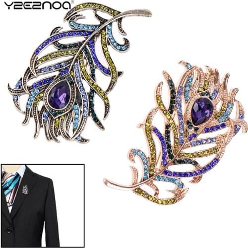 Crystal Peacock Feathers Brooch Enamel Pins Brooches Wedding Accessories Retro Fashion Brooch For Cloth Women Gift