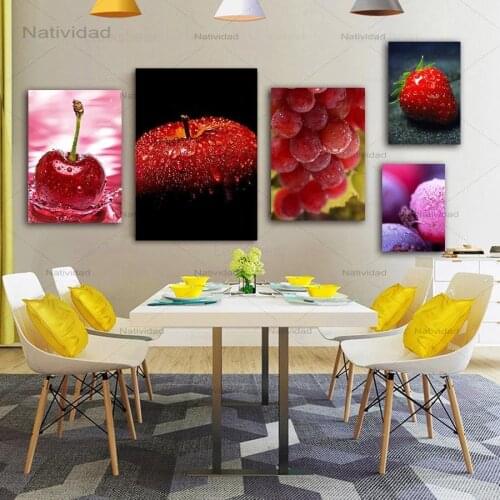 Canvas Painting Pictures Art Prints Apple Orange Strawberry Wall Art Posters Modern Kitchen Wall Art Decoration No Frame