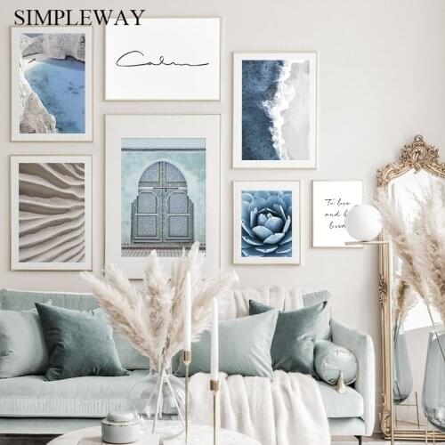 Mediterranean Style Canvas Painting Greece Ocean Landscape Poster Wall Art Print Old Door Decorative Picture Home Decoration