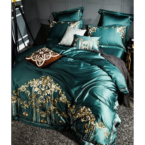 Luxury Embroidered 120S Egyeptian cotton Green Royal Bedding sets Queen King Wedding Duvet cover Bed sheet set Pillowcase 4/6pc