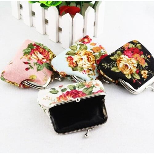 60PCS / LOT Purse Coin Women Retro Vintage Flower Dumplings Wallet Coin Purse Print Flower Wallets Keys Bag Wholesale