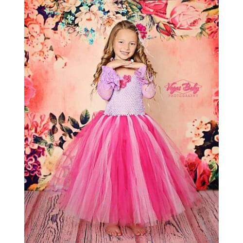 Beautiful Girls Tutu Dress Toddler Crochet Tulle Tutus Long Ball Gown with Flowers Children Wedding Party Dress Kids Clothes