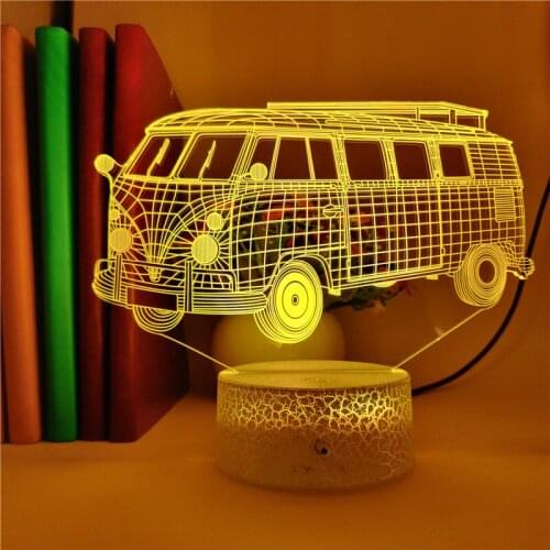 Cool Decorative Table Lamp Bus Vehicle 3D Vision Led Night Light Touch Sensor Battery USB LED Nightlamp for Kids Children Gifts