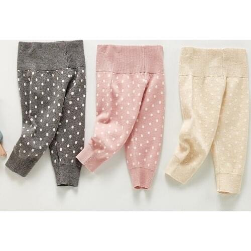 Korean Style Dot High Waist Leggings Knitting Wool Trousers Elastic Waist Spring Autumn Toddler Baby Boys Girls Pants