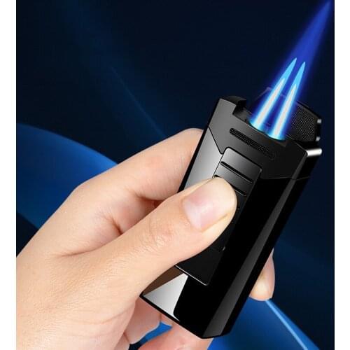 Metal Portable Cigar Lighter Windproof 2 Nozzles Blue Flame Butane Lighter Powerful Turbo Jet Torch Lighters Smoking Accessories