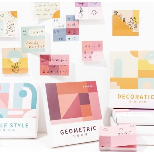Cute Kawaii Memo Pad Geometric patterns Note Sticky Paper Stationery Planner Stickers Notepads Office School Supplies