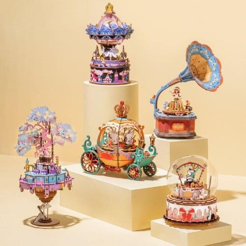 Music Box Wooden Building Blocks Kids Toy Beautiful DIY Craft Art Assembling Set Educational Toys For Children Creative Toys