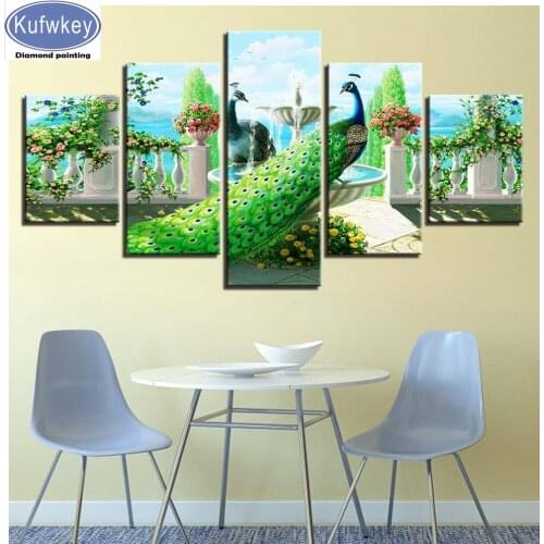 2019 DIY Diamond Painting "5 Pieces Peacock" Full Diamond Embroidery sale Kit Pictures Rhinestones painting wall art Accessories