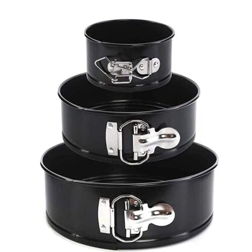 Three-Piece Set Cake Baking Pan Black Round Shape Non-Stick Cake Mold Steel Bakeware Pan Set Removable Bottom