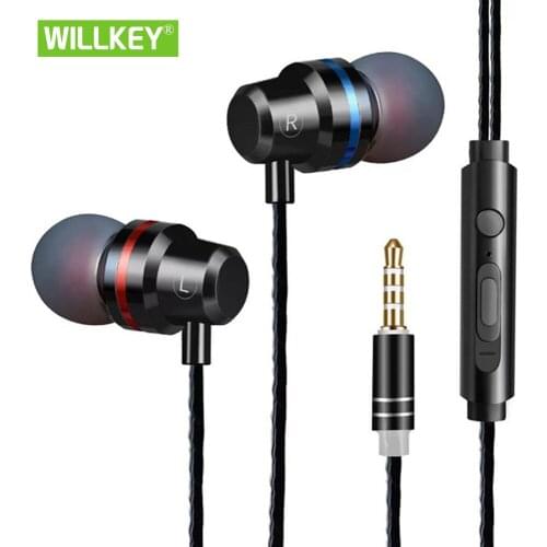 Willkey A18 In-Ear Earphone Headphones Metal Stereo Super Bass Phone Headset HiFi Wired Earbuds HiFi with Mic for Xiaomi Samsung