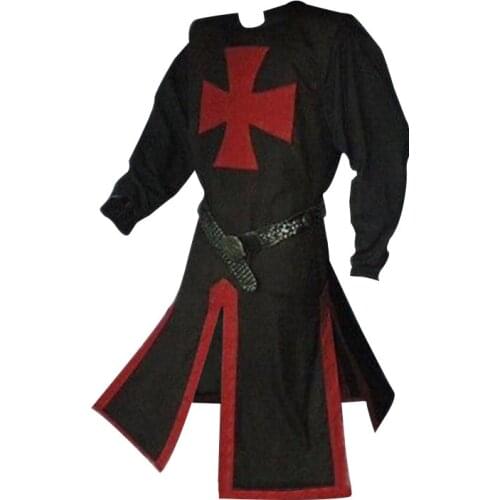 New Medieval Crusader Knights Costume Templar Tunic Costume Renaissance Halloween Surcoat Warrior Cosplay Adult Cloak No Belt