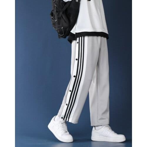 New Men Loose Sweatpants Men Casual All-match Long Pants Training Side-open Button Sweatpants Streetwear Wide Leg Pants 358