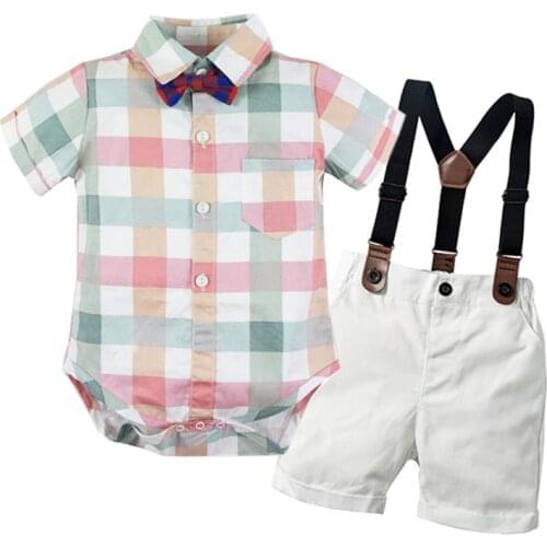 Infant Boy Clothing Romper Clothes Set For Baby Boy With Bow Hat Gentleman Striped Summer Suit With Bow Toddler Kid Bodysuit Set