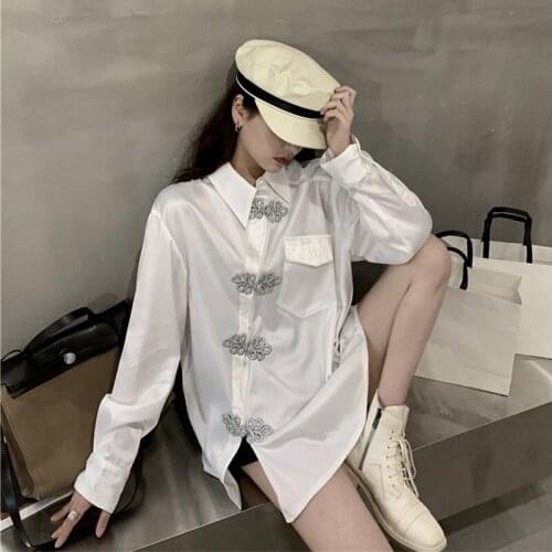 Chinese Style Clothing Women Fashion 2021 Asian Streetwear Harakuju Shirts Irregular Buttons Vintage Blouse and Top Women
