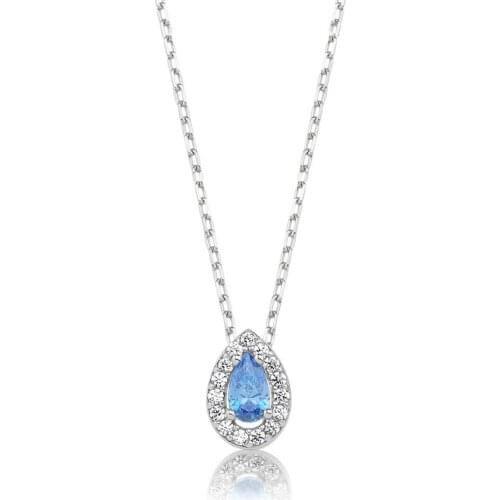Valori Jewels 0.20 Carat, Zirconia Fancy Blue And White Pear Gemstone, Rhodium Plated, Sterling Silver Necklace