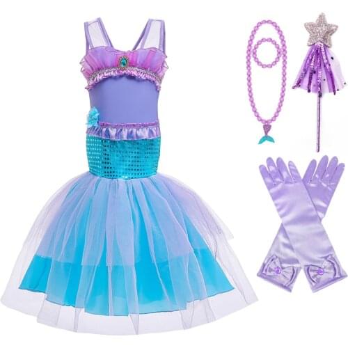 Girl Princess Little Mermaid Ariel Dress Kids Halloween Cosplay Costume Children Carnival Birthday Party Clothes Summer Dress Up