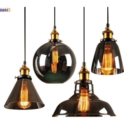 IWHD Loft Style Retro Pendant Lights Fixtures Dinning Living Room Glass Hanging Light Vintage Lamp Industrial Pendant Lighting