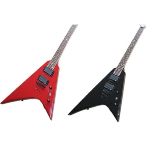 Custom 6 string guitar,irregular V shape guitar,black red guitar,strings through body,HH pickups,chrome hardware