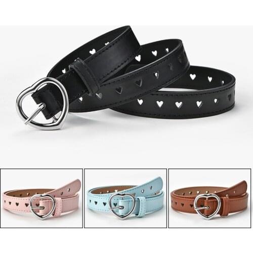 MYMC Belt Hollow Heart Shape Candy Colors Kids for Boy Girl Lady Women PU Leather Adjustable Luxury Designer Metal Buckle Belts