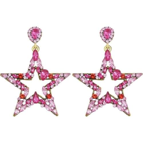 Bohemian Pink Crystal Star Earrings Fashion Women Jewelry Aretes Five-Pointed Star Crystal Dangle Earrings Party Jewelry Gift