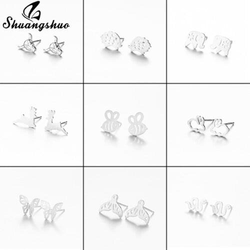 Shuangshuo 925 Sterling Silver Lovely Animal Earrings Elgant Bull Snake Butterfly Bee Stud Earrings for Women Party Jewelry Gift